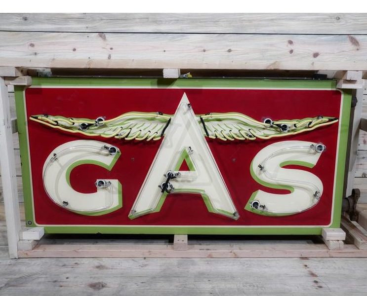 FLYING A GAS W/ CHICKEN WINGS SINGLE SIDED PORCELAIN ROLLED EDGE ORIGINAL NEON SIGN TAC 9