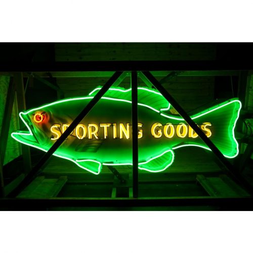 9' SPORTING GOODS BASS FISH DOUBLE SIDED PORCELAIN NEON SIGN TAC 8.9